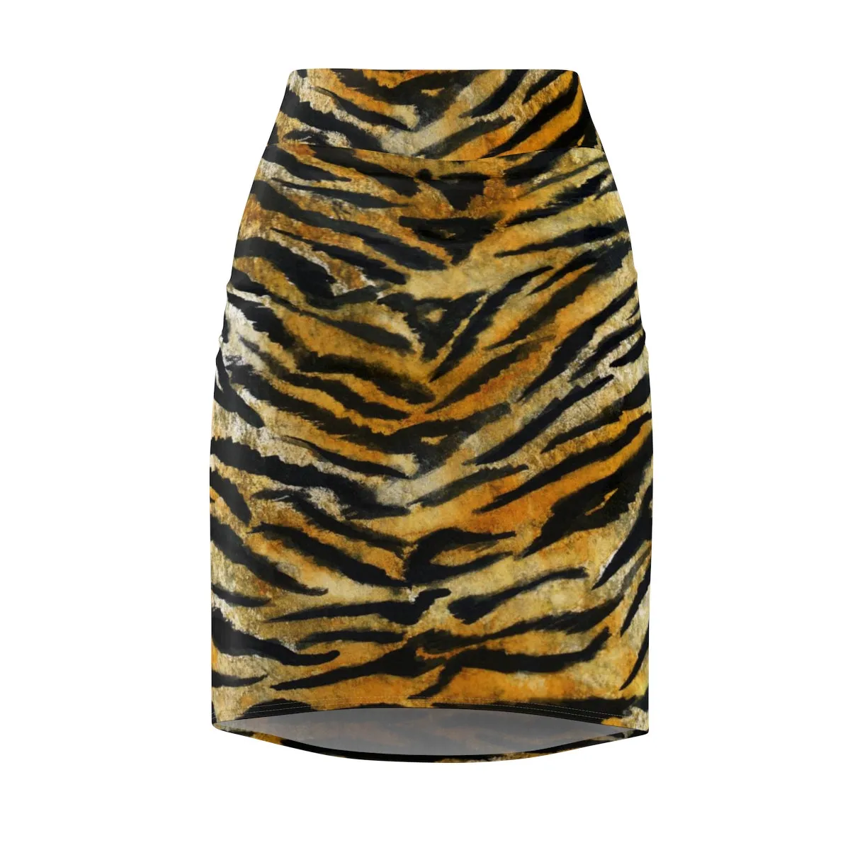 Tiger Striped Women's Pencil Skirt, Orange Brown Animal Print Pencil Skirt -Made in USA
