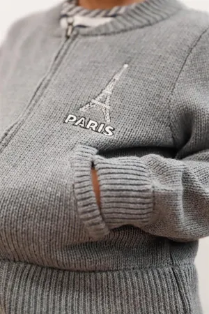 Toddler Girls "Paris" Grey Knit Cotton Zip-Up Sweater /5-1