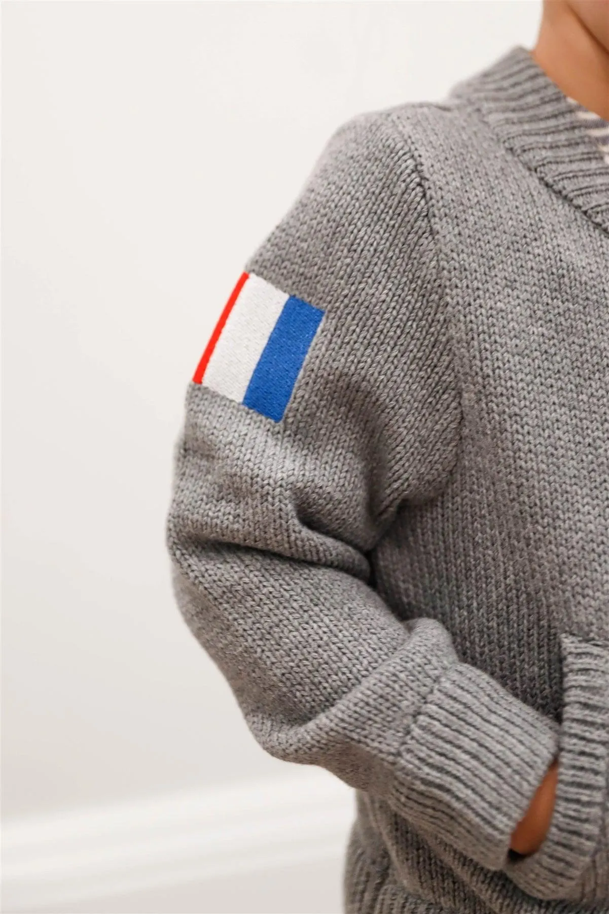 Toddler Girls "Paris" Grey Knit Cotton Zip-Up Sweater /5-1