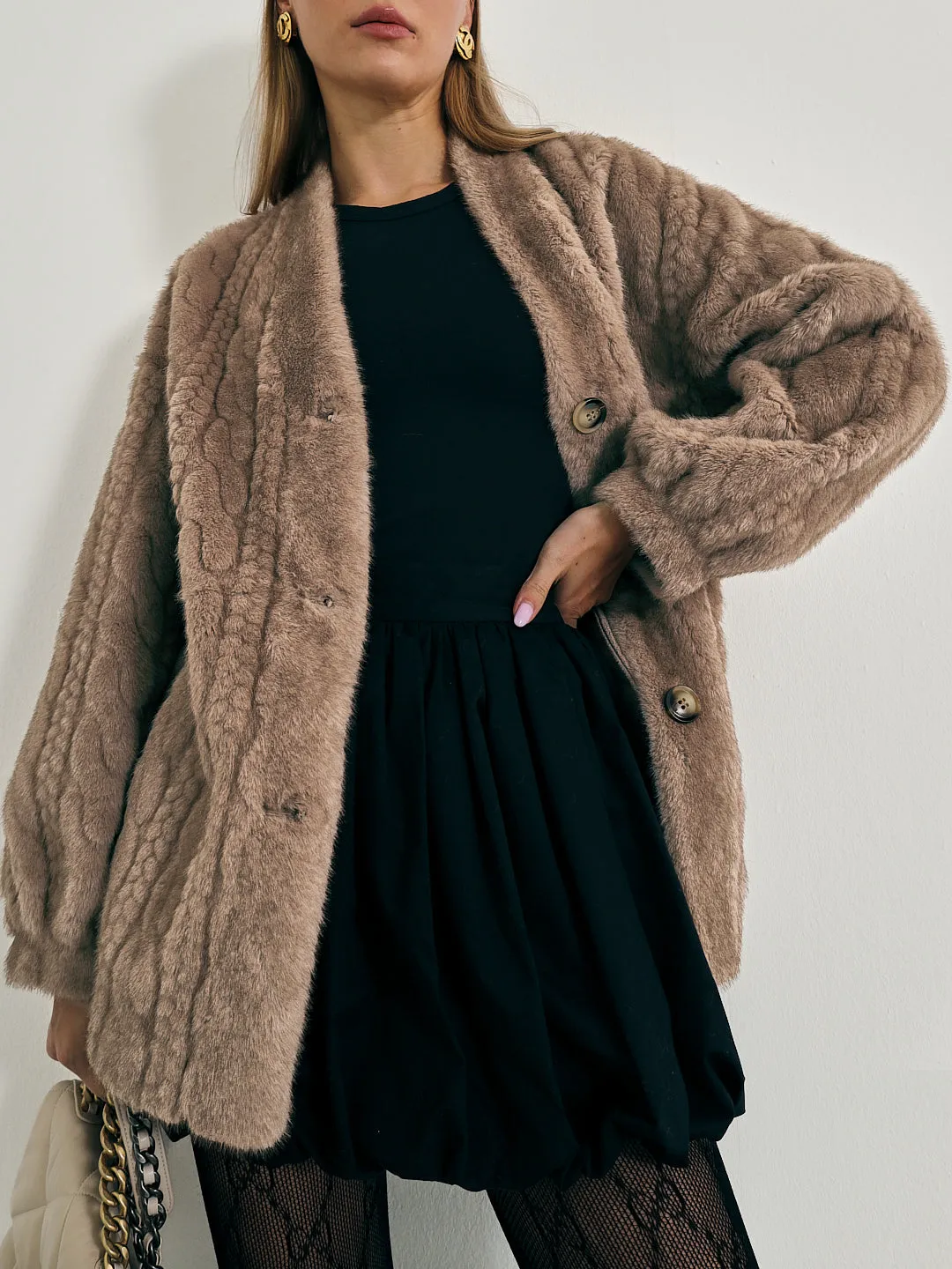 Vail Chic Fur Cardigan Coat | Camel