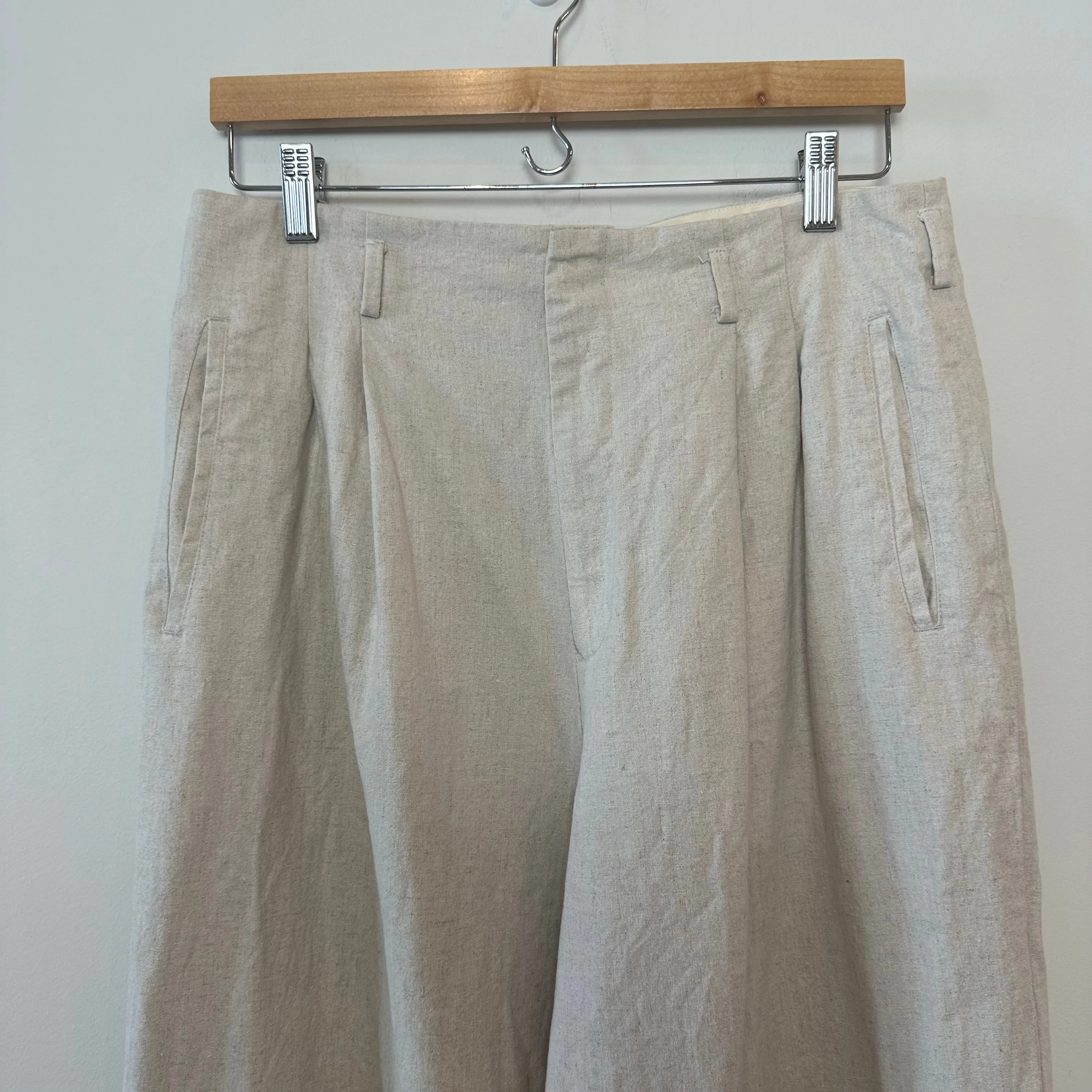 Vintage 80s Ralph Lauren Trousers High Rise Linen Cotton Beige Pleated 10