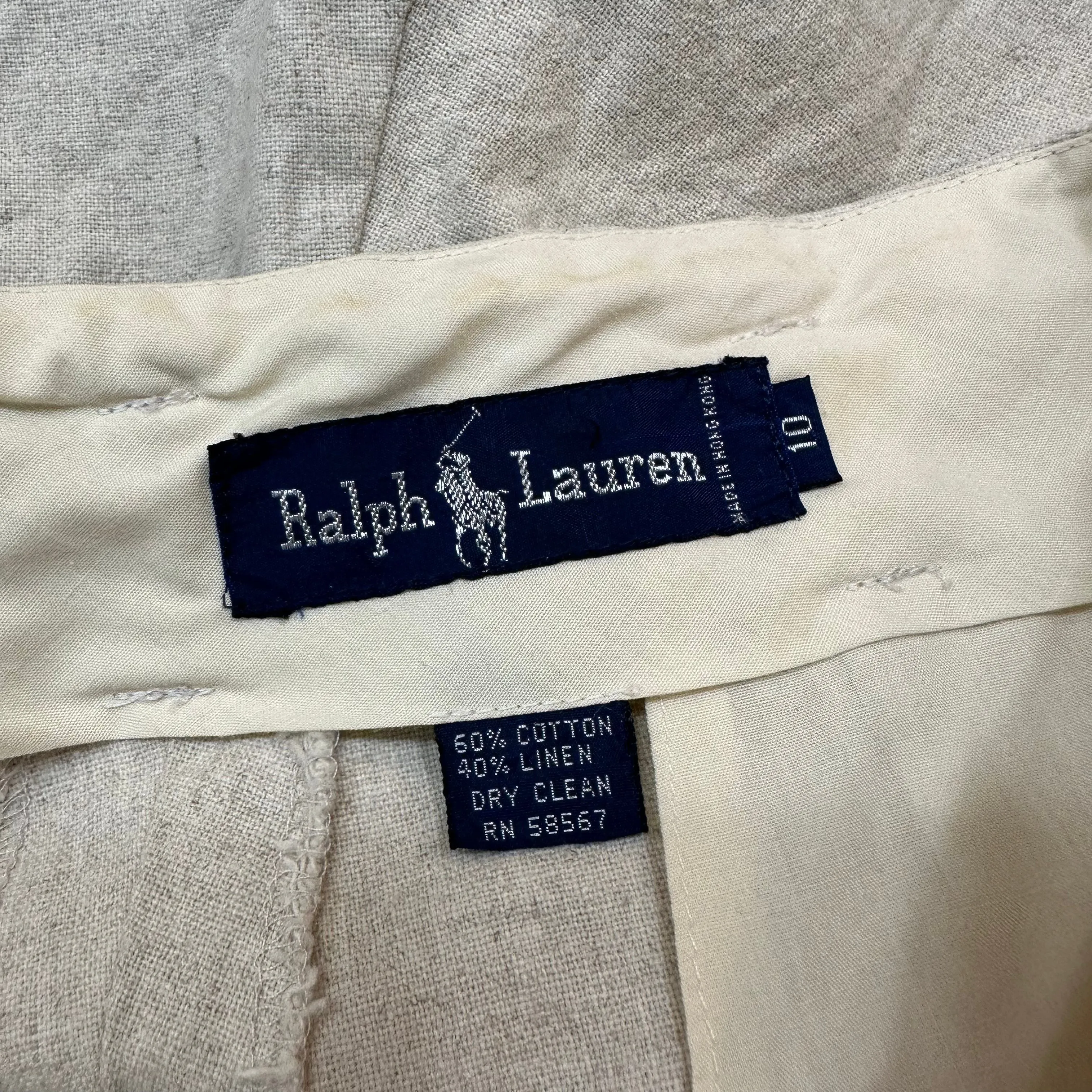 Vintage 80s Ralph Lauren Trousers High Rise Linen Cotton Beige Pleated 10