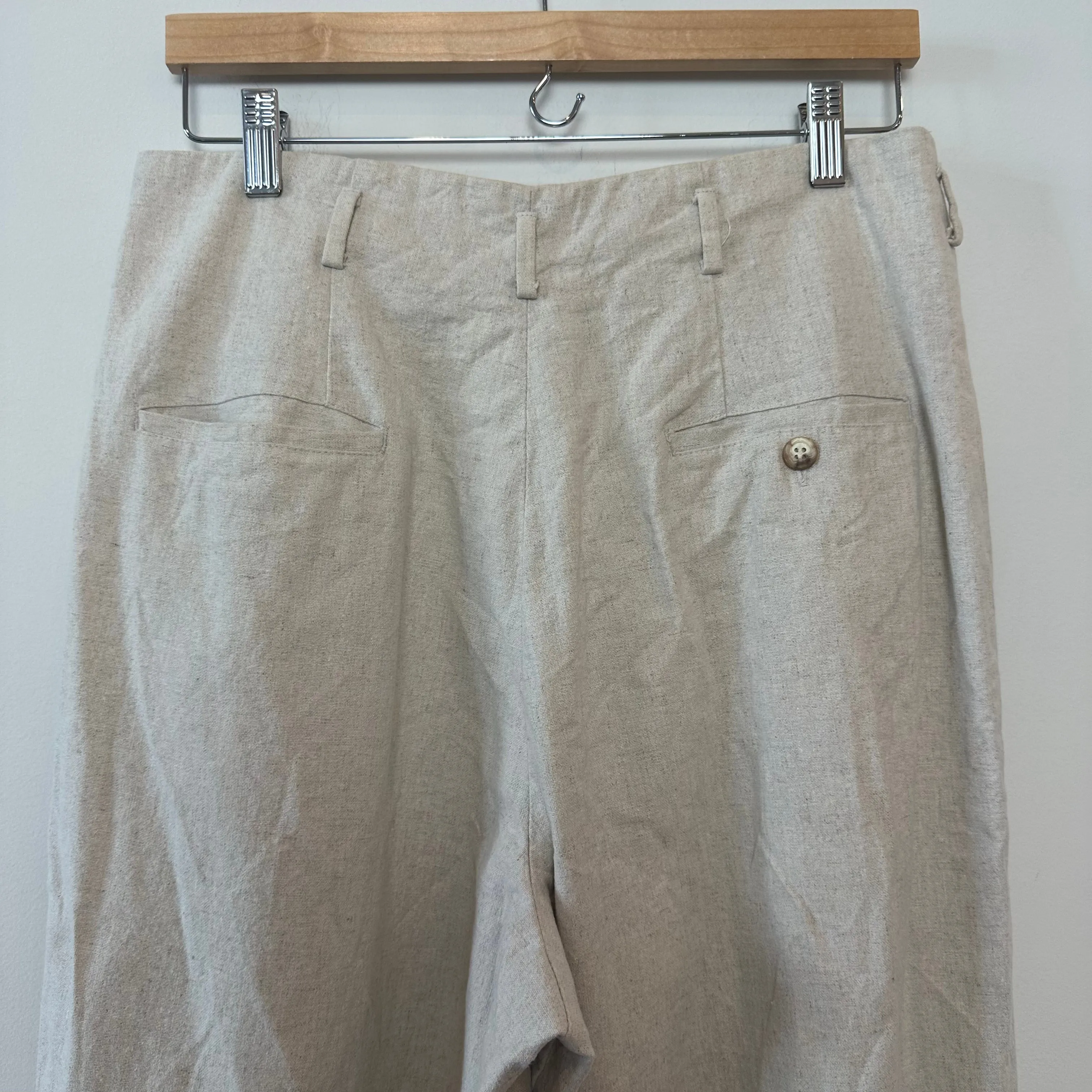 Vintage 80s Ralph Lauren Trousers High Rise Linen Cotton Beige Pleated 10