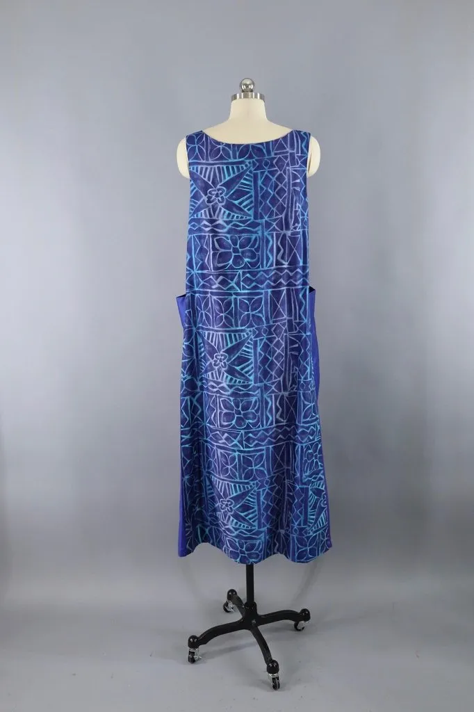 Vintage Blue Batik Maxi Dress
