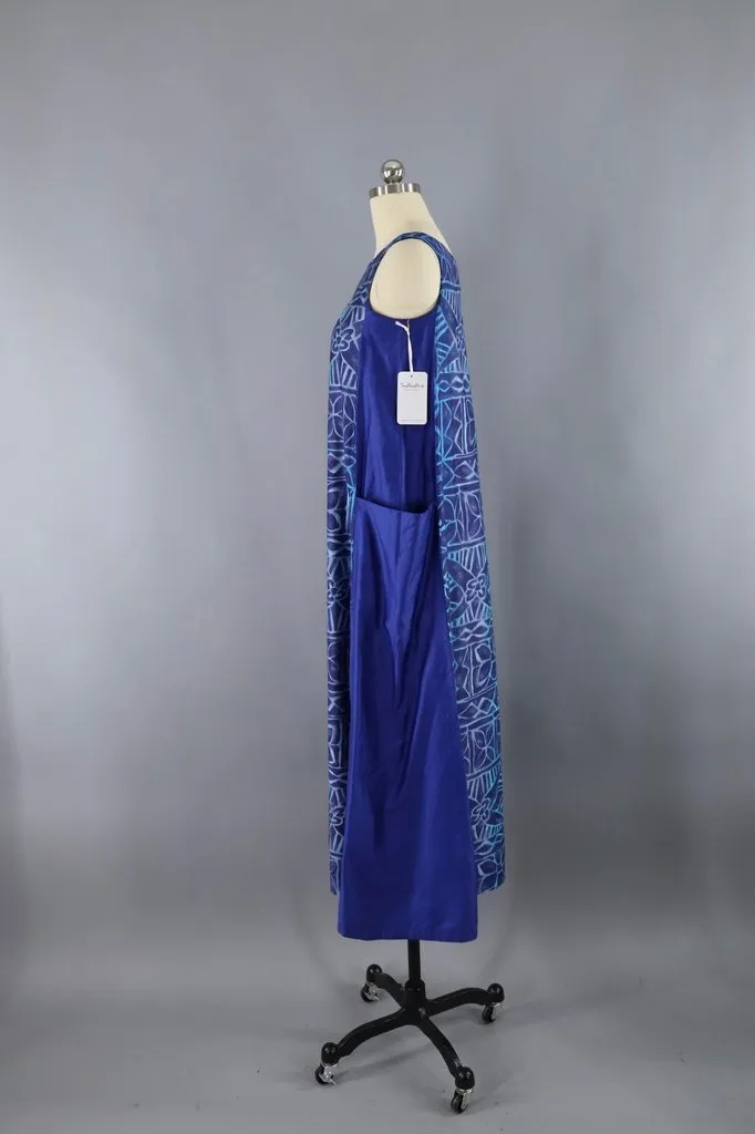 Vintage Blue Batik Maxi Dress
