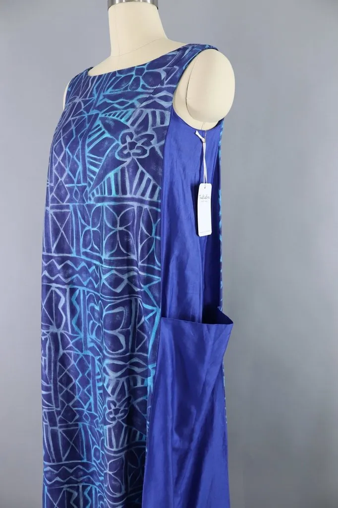 Vintage Blue Batik Maxi Dress