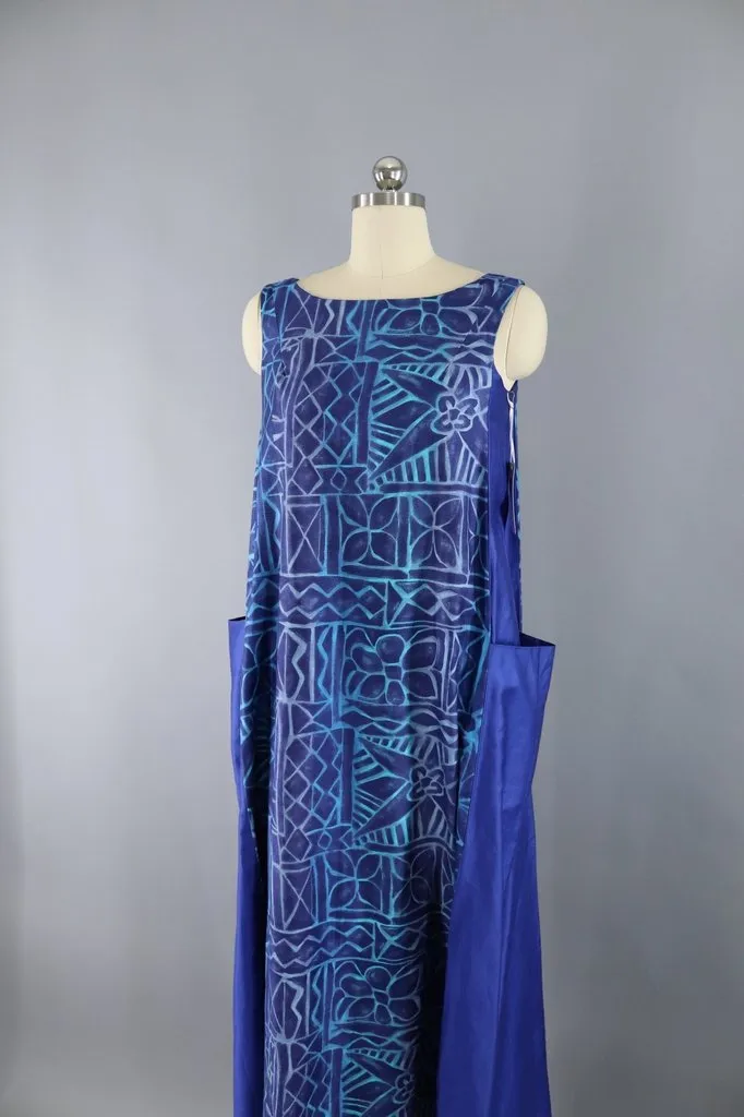 Vintage Blue Batik Maxi Dress
