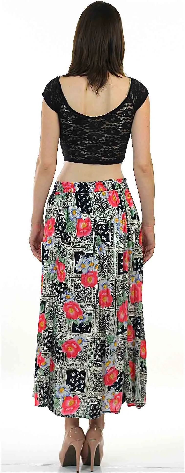 Vintage Boho Hippie Floral Button down maxi skirt