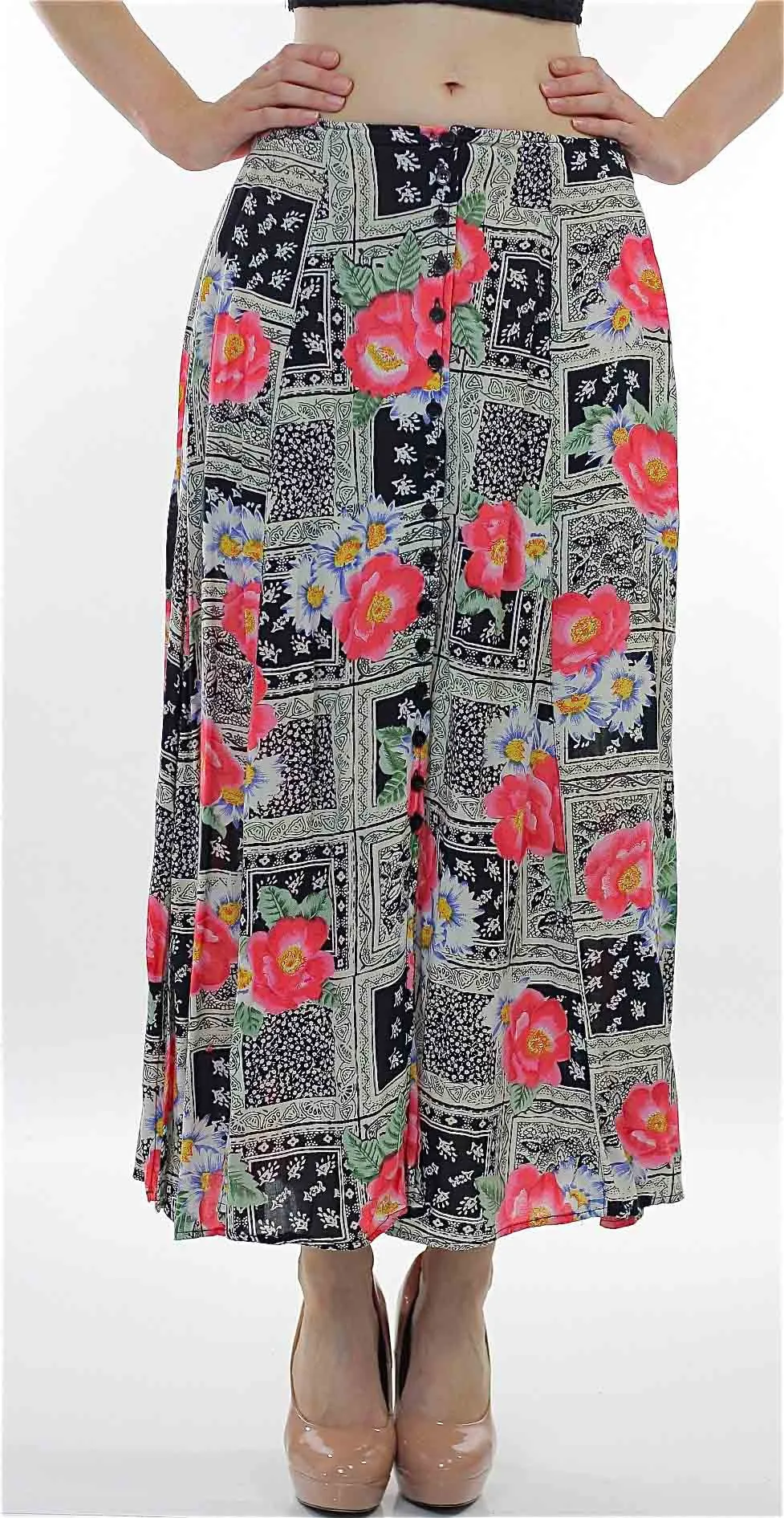 Vintage Boho Hippie Floral Button down maxi skirt
