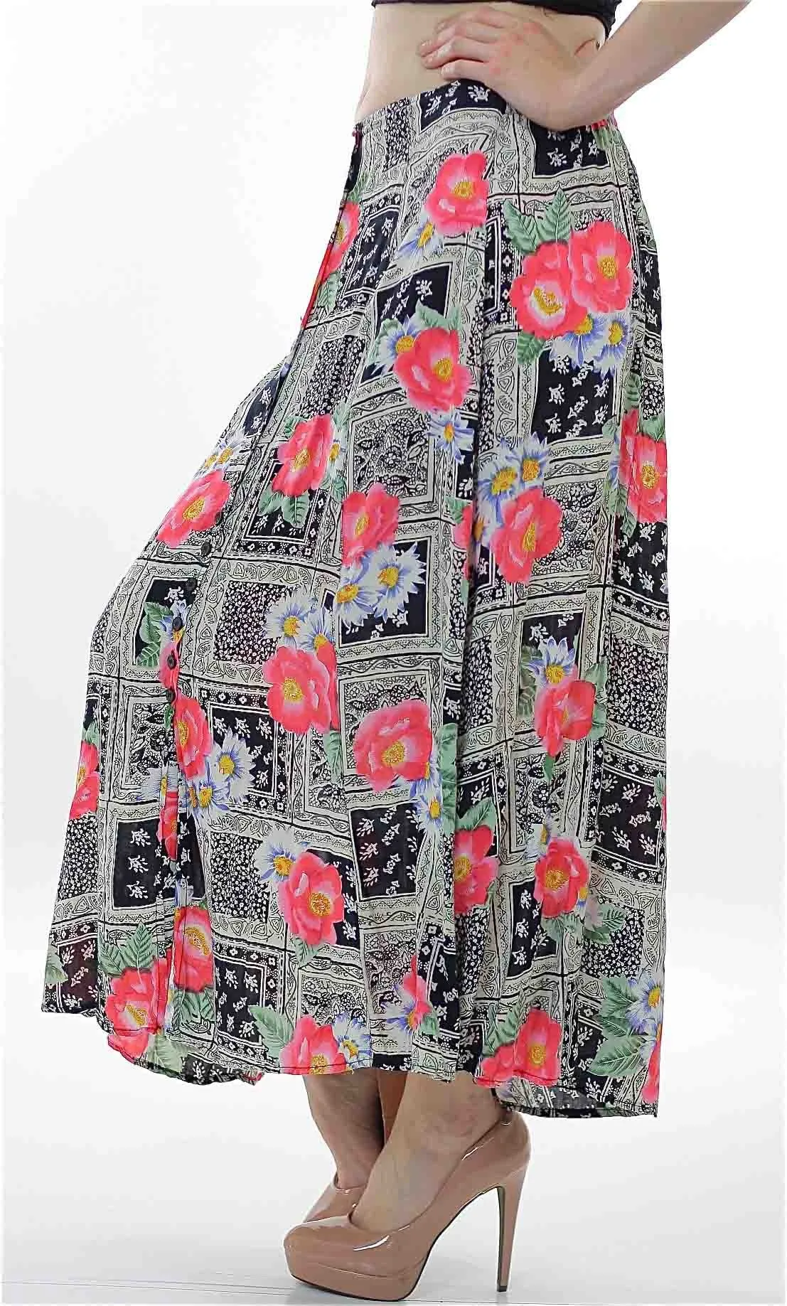Vintage Boho Hippie Floral Button down maxi skirt
