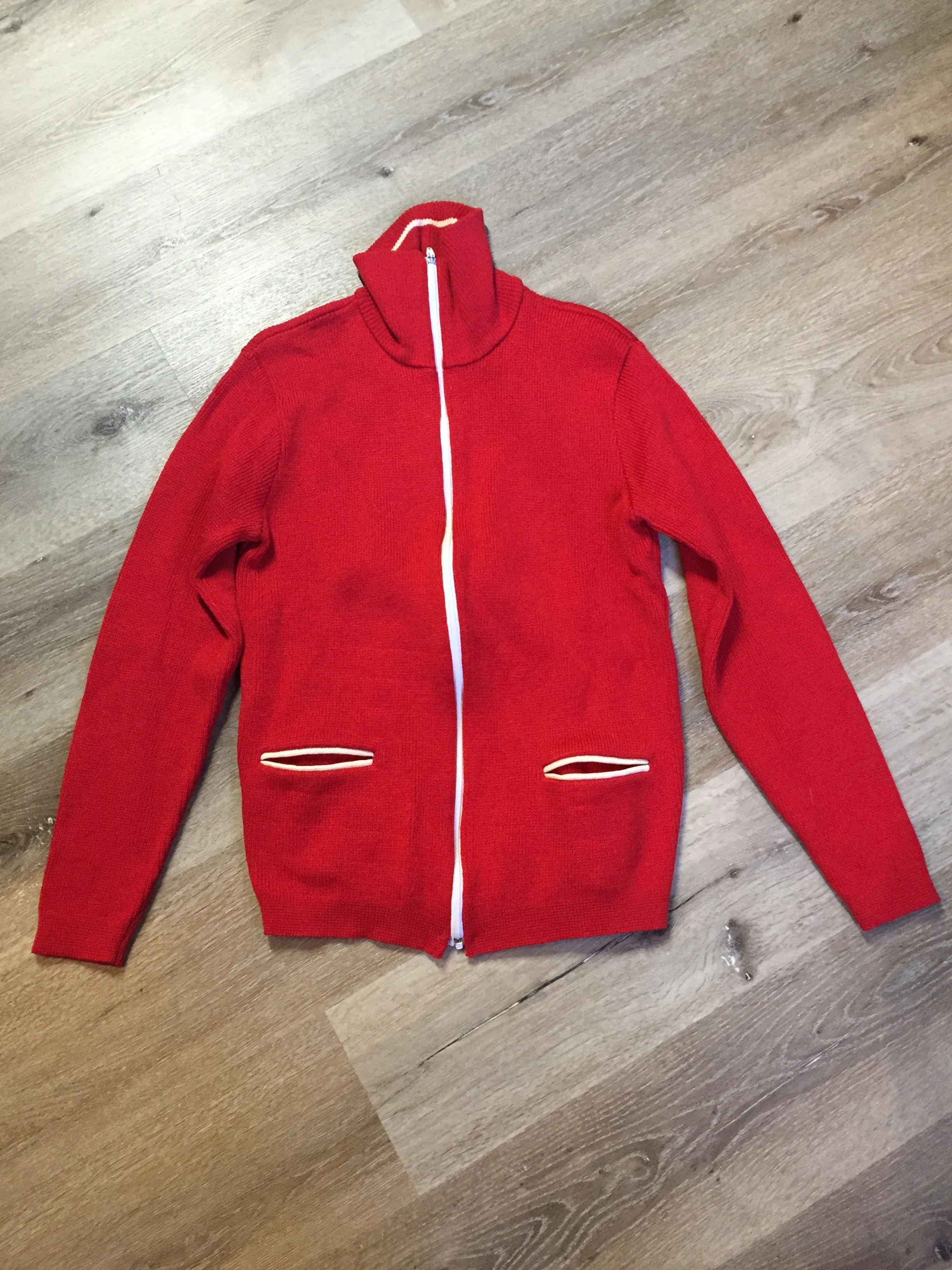 Vintage Caldwell Knit Rite Mills Red Zip Cardigan, Made in Canada