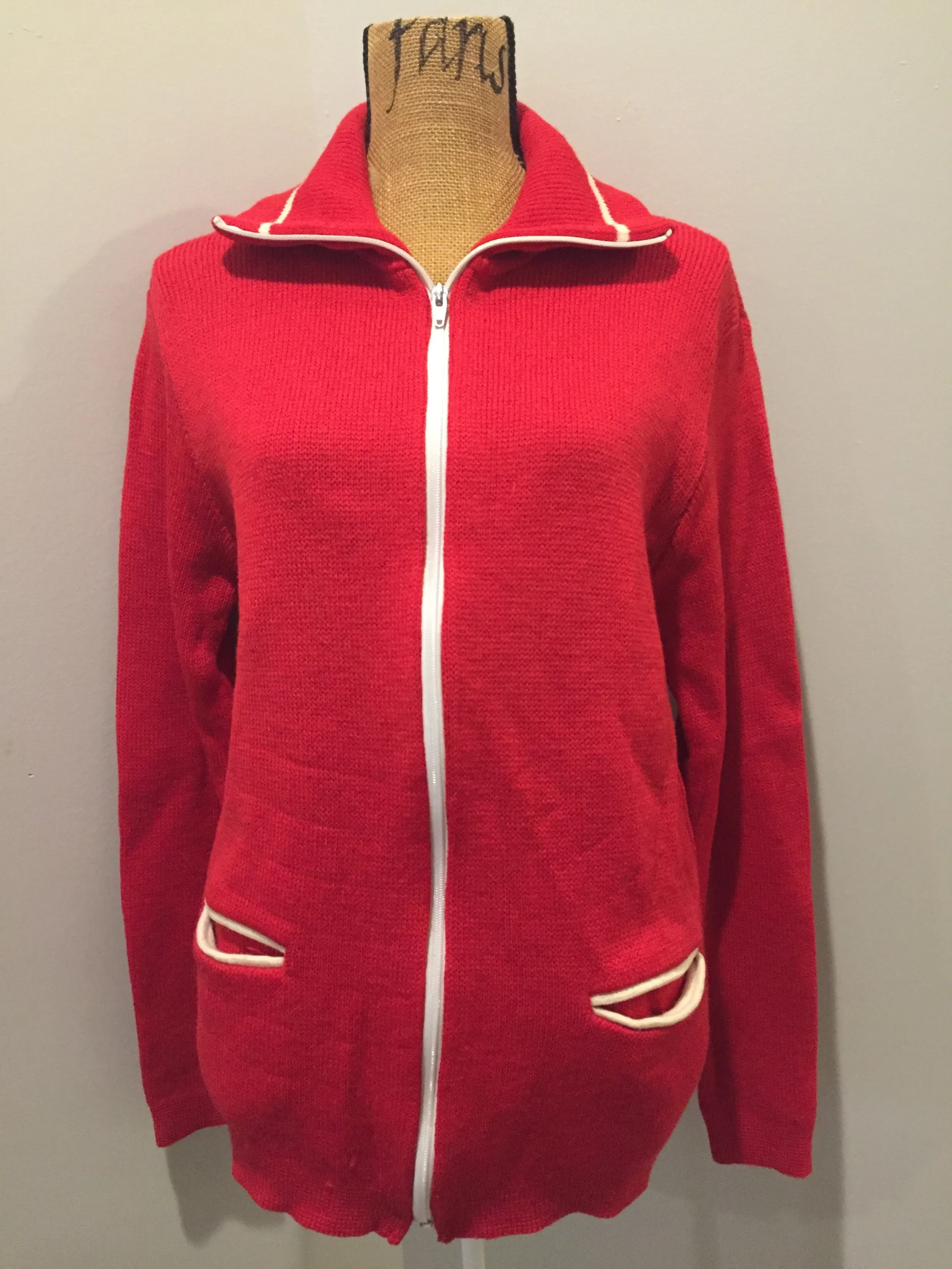 Vintage Caldwell Knit Rite Mills Red Zip Cardigan, Made in Canada