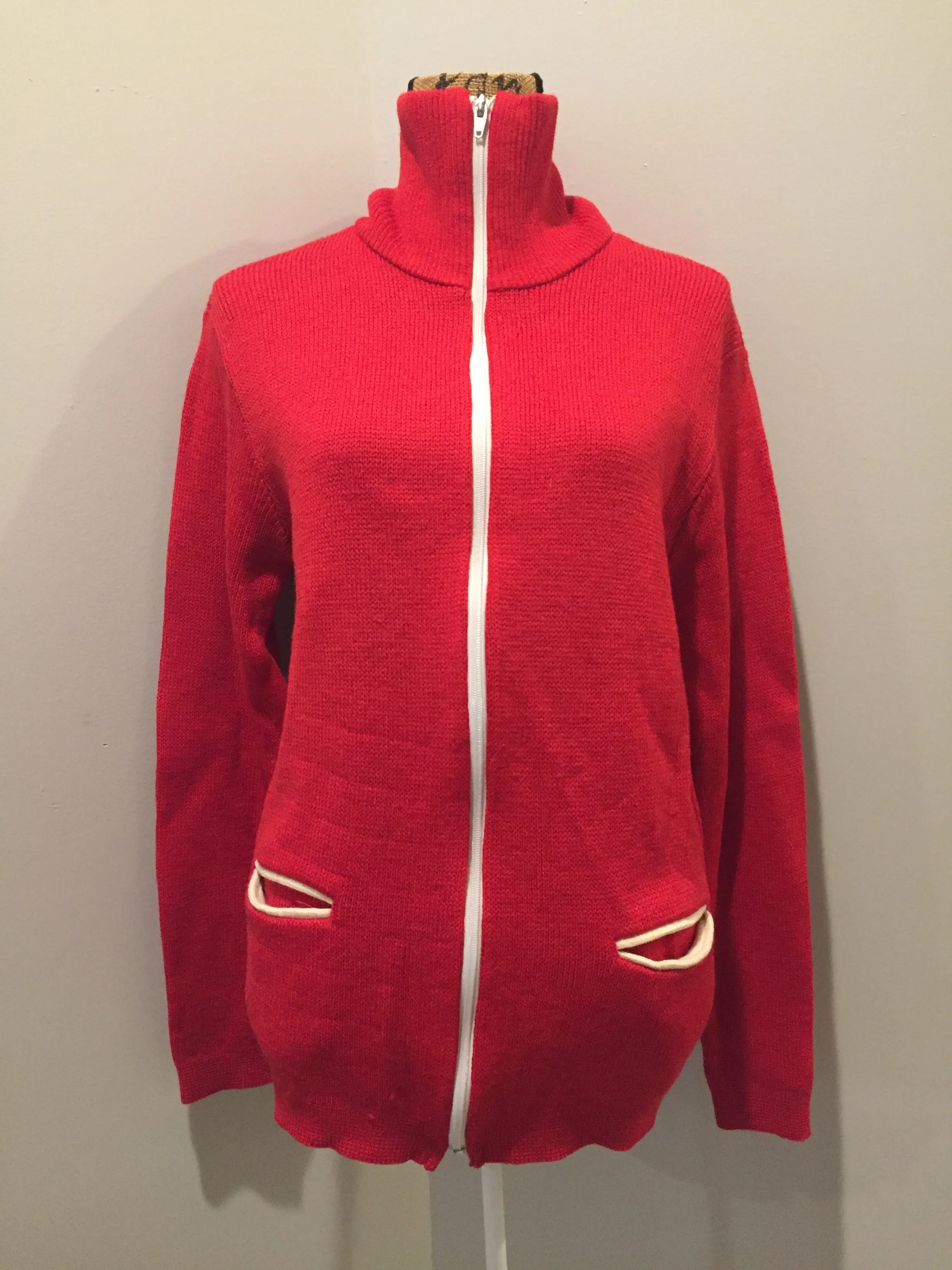 Vintage Caldwell Knit Rite Mills Red Zip Cardigan, Made in Canada