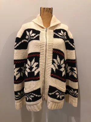 Vintage Cowichan Style Wool Zip Cardigan