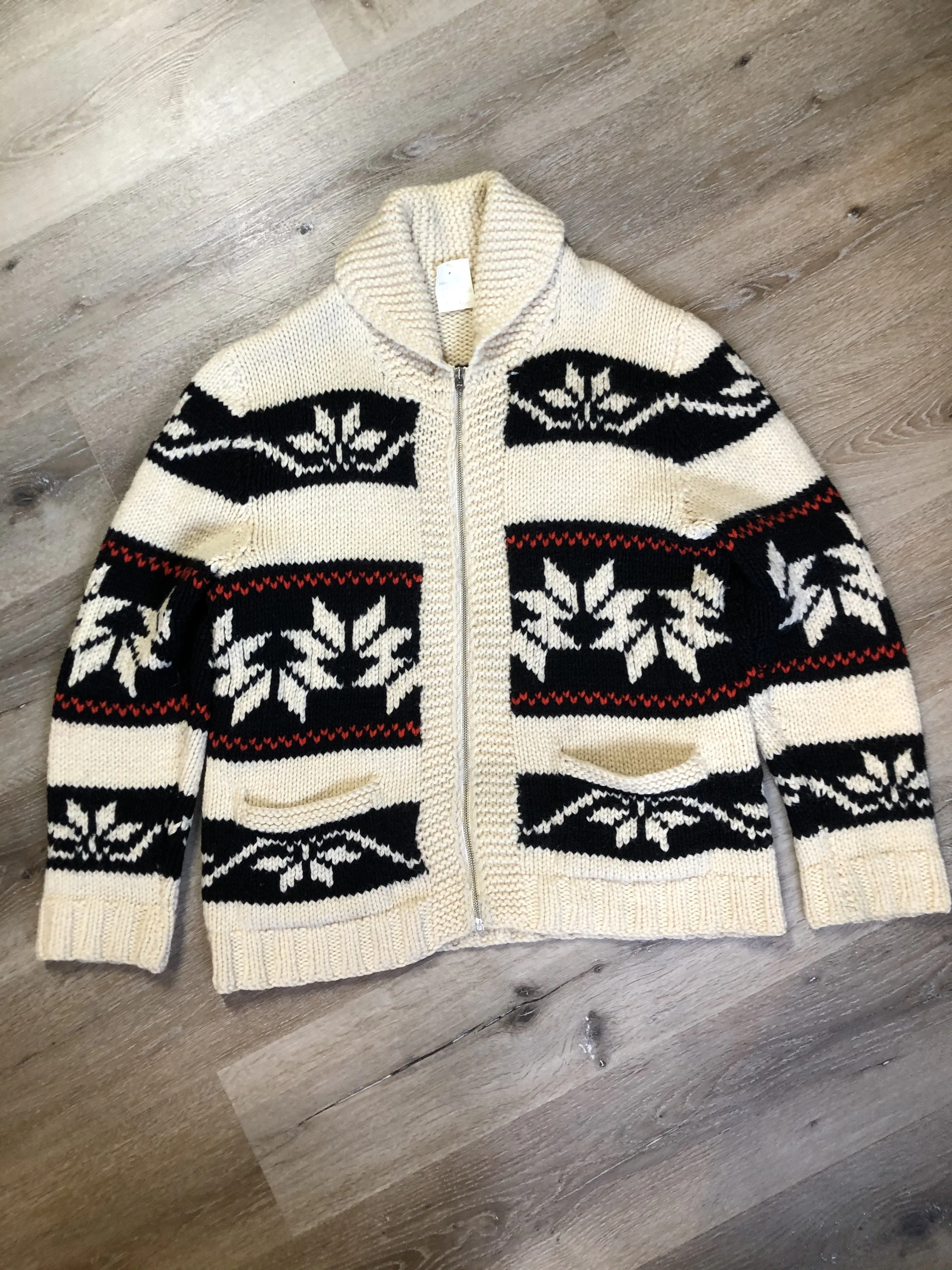 Vintage Cowichan Style Wool Zip Cardigan