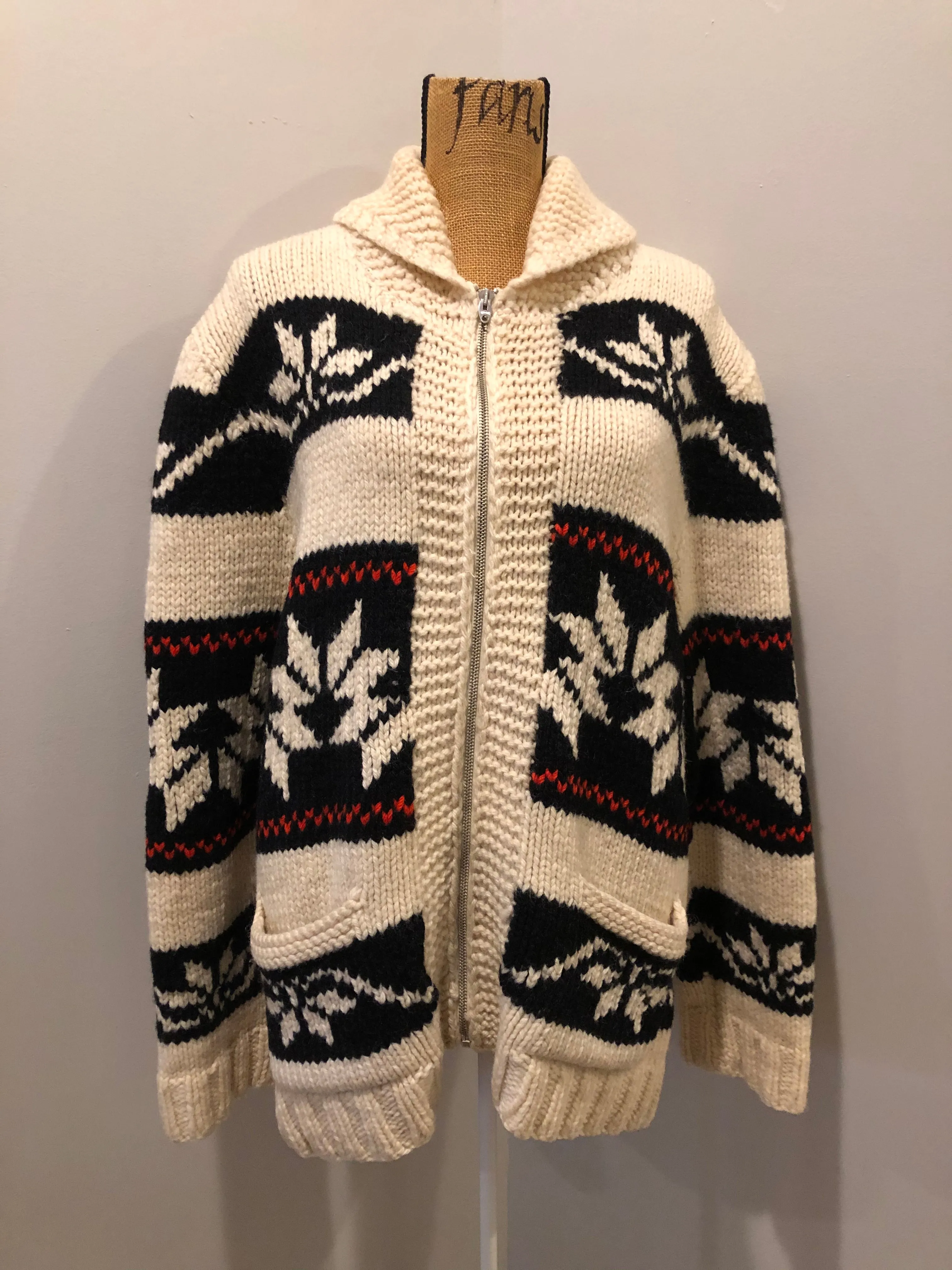Vintage Cowichan Style Wool Zip Cardigan