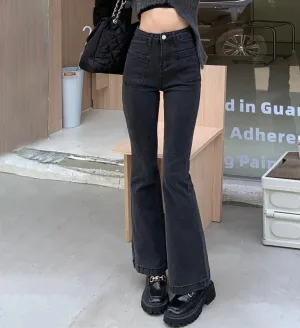 Women Ankle-Length Cotton Denim High Waist Flare Pants