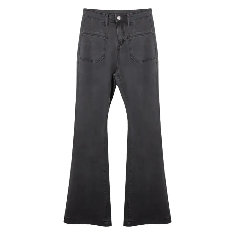 Women Ankle-Length Cotton Denim High Waist Flare Pants