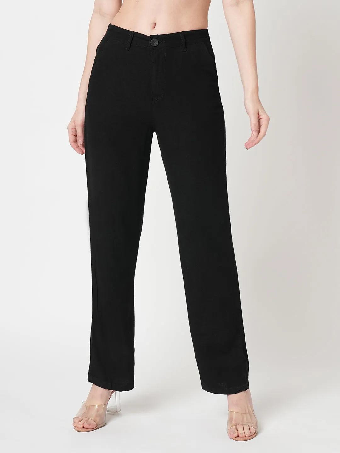 Women Black High-Rise Loose Straight Jeans