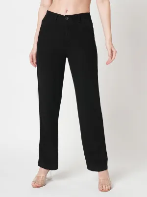 Women Black High-Rise Loose Straight Jeans
