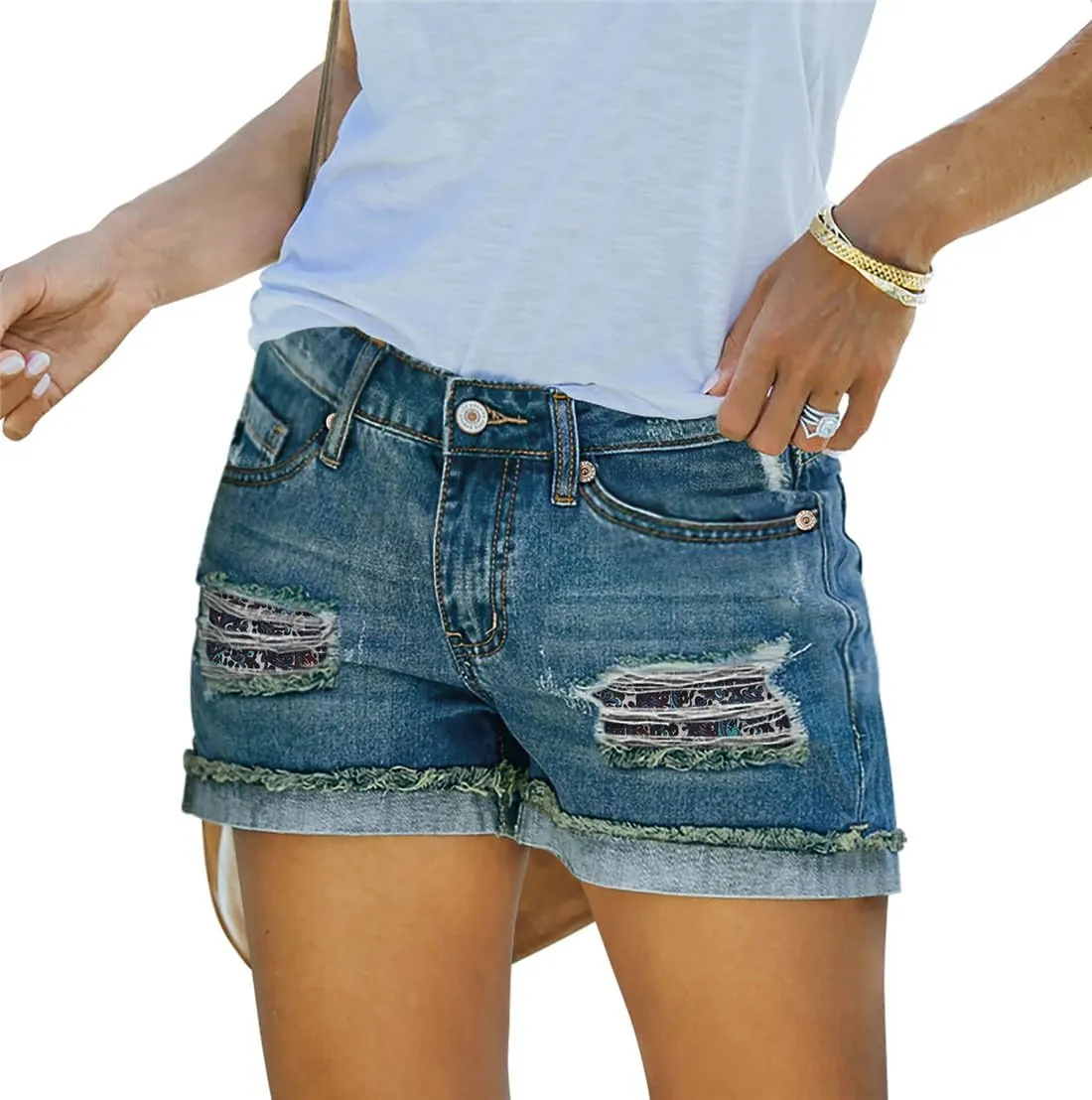 Women Design High Rise Denim Shorts