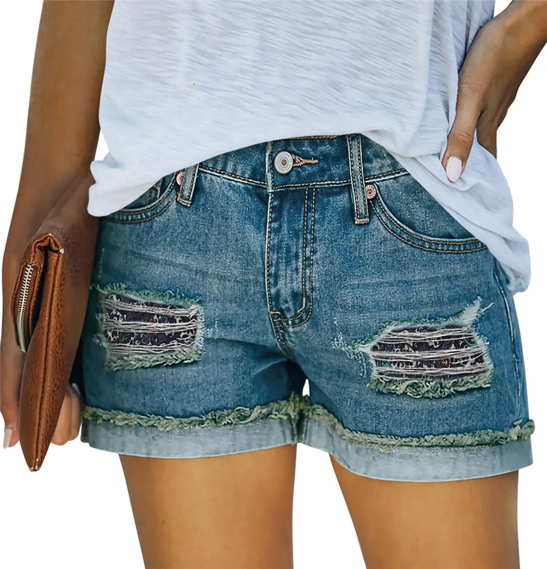 Women Design High Rise Denim Shorts