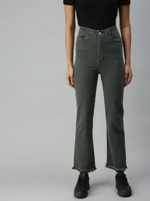 Women's Grey Solid Denim Relaxed Jeans