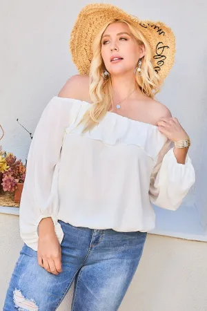 Women's Plus Off Shoulder Ruffle Bubble Sleeve Top