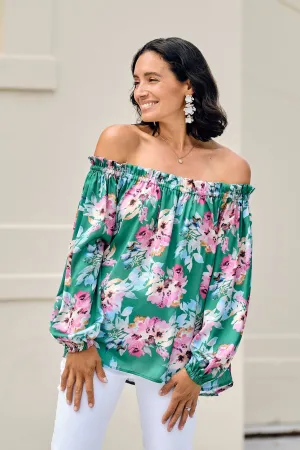 Xenia Off Shoulder Top Bella Print Emerald