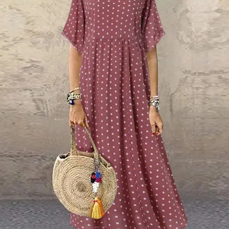 ZANZEA Fashion Polka Maxi Dress Casual O Neck Summer Dress