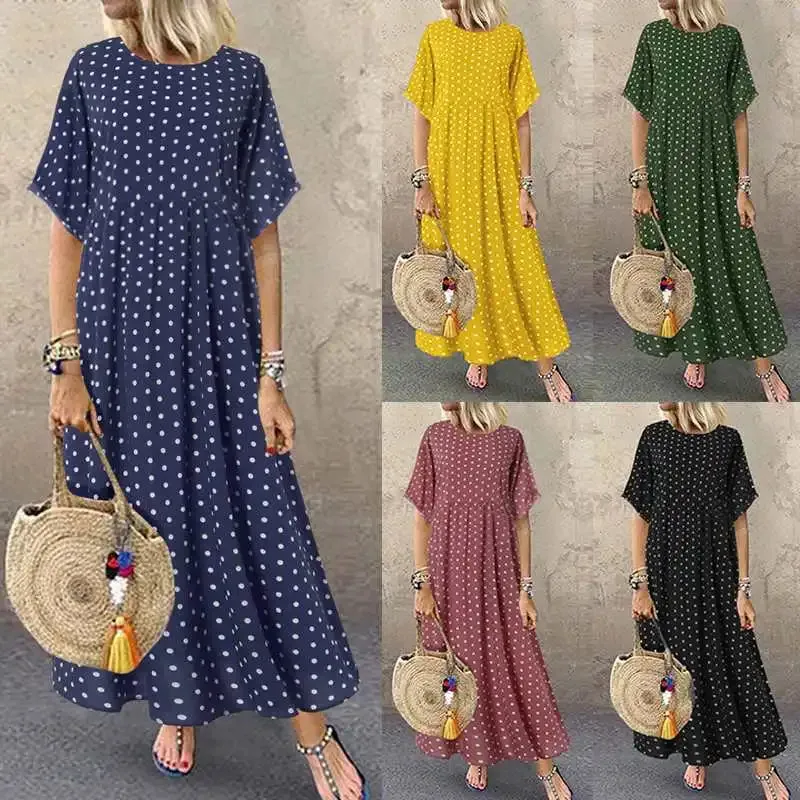 ZANZEA Fashion Polka Maxi Dress Casual O Neck Summer Dress