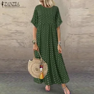 ZANZEA Fashion Polka Maxi Dress Casual O Neck Summer Dress