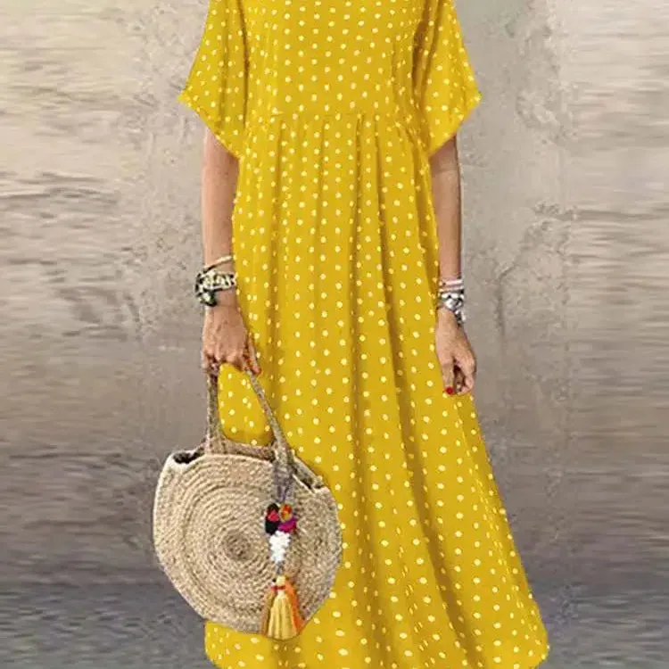 ZANZEA Fashion Polka Maxi Dress Casual O Neck Summer Dress
