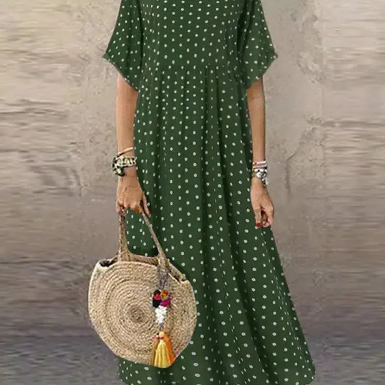 ZANZEA Fashion Polka Maxi Dress Casual O Neck Summer Dress